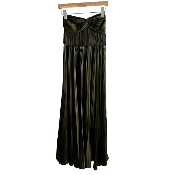 AMUR Belle Strapless Pleated Maxi Dress Formal Gown Olive Green - Picture 2 of 5